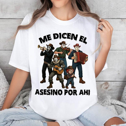 Me Dicen El Asesino Por Ahi Halloween Shirt, Scary Movie Characters Shirt, Funny Killer Breakfast Shirt, Spooky Crunch Costume, Charm Zombie