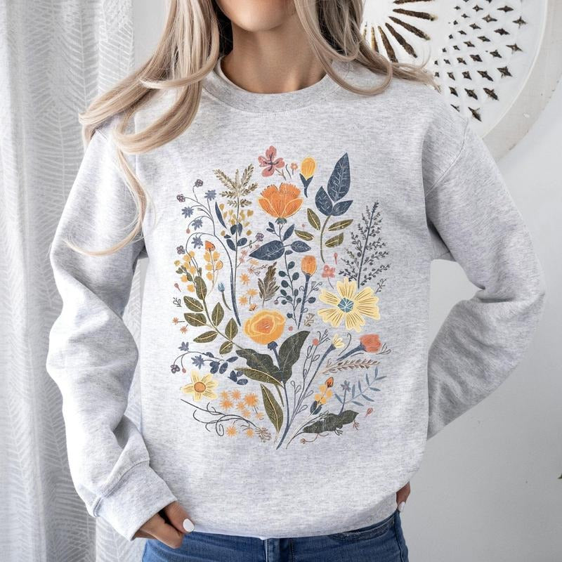 Meadow Magic Soft Floral Print Sweatshirt T-Shirts, Hoodie | DripVista.com