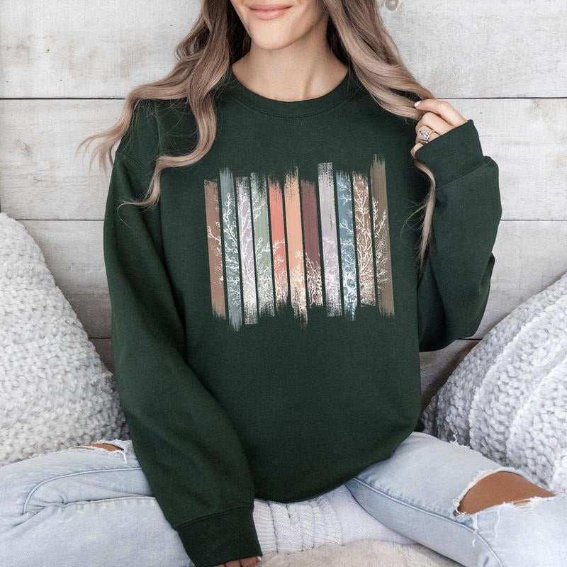 Meadow Vines, Flowers, Nature, Botanical Stripes Sweatshirt T-Shirts, Hoodie | DripVista.com