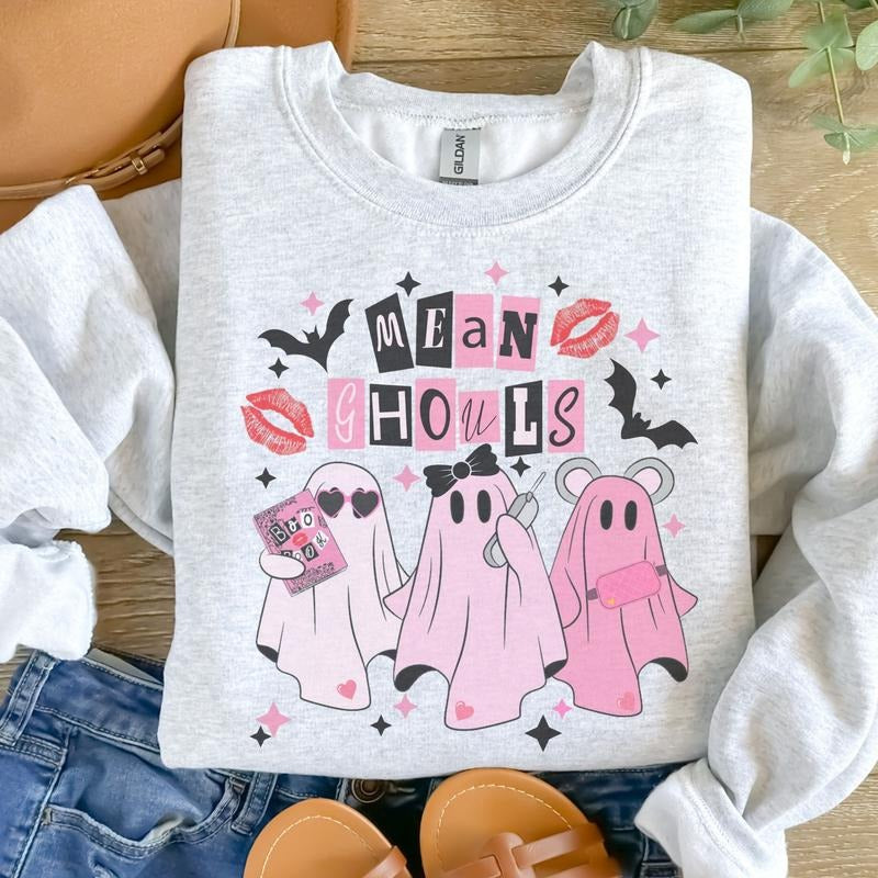 Mean Ghouls Sweatshirt Ash Grey Sublimation Petty Pullover Jersey Basic Women's Comfy Long Sleeve Casual Unisex Classic Clothing Mean Ghosts Design