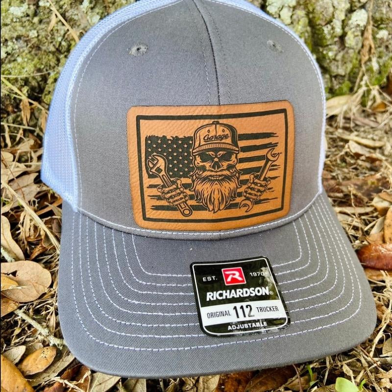 Mechanic Hat, Mechanics Hat, Mechanic Leather Patch Hat, Richardson 112, Tradesman Hat, Trades Worker Hat, Blue Collar...