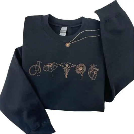 Medical Sweatshirt, Nurse Modern Minimalist Shirt, Doctor RN Gift Tee, Floral Minimal Tee, NICU, PICU, Dr, Cardiology, Peds Cotton Vintage Tops Clothes Casual