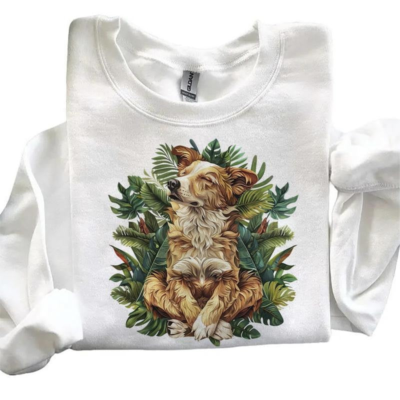 Meditating Dog Retro Sweatshirts Hoodie 4th of July Cute T-shirt Hunting Season Unisex Cotton Womenswear | DripVista.com