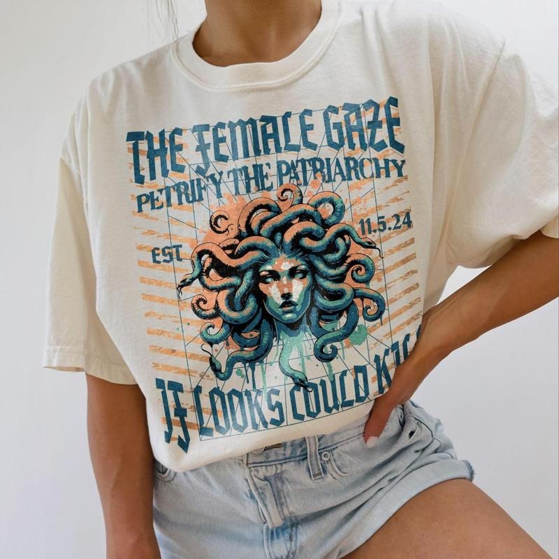 Medusa shirt petrify the patriarchy feminist cotton tee oversize greek mythology literature plus size lib women's rights gift