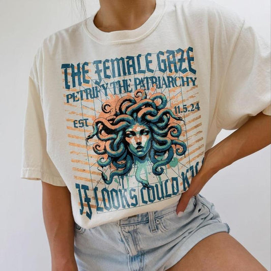 Medusa shirt petrify the patriarchy feminist cotton tee oversize greek mythology literature plus size lib women's rights gift