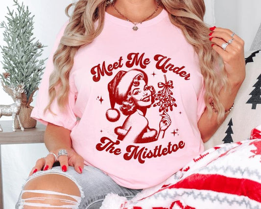 Meet Me Under The Mistletoe Christmas Shirt - Cute Holiday Graphic Tee, Casual Fall Softstyle Unisex T-Shirt - Printed, Cotton