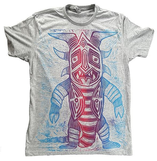 MegaZetton Hand printed  Woodcut T Shirt Menswear Cotton Top Graphics Long