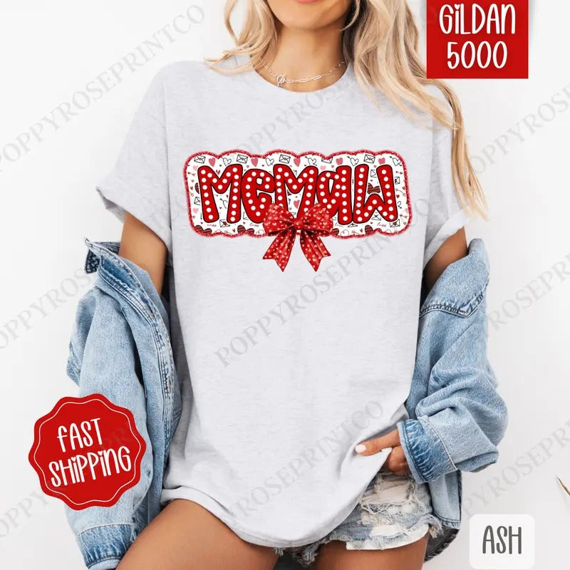 Memaw Valentine Shirt Gildan, Valentine's Day Women's Tee, Cute Women's Tshirt Plus Sizes Hoodie, Sweatshirt | DripVista.com
