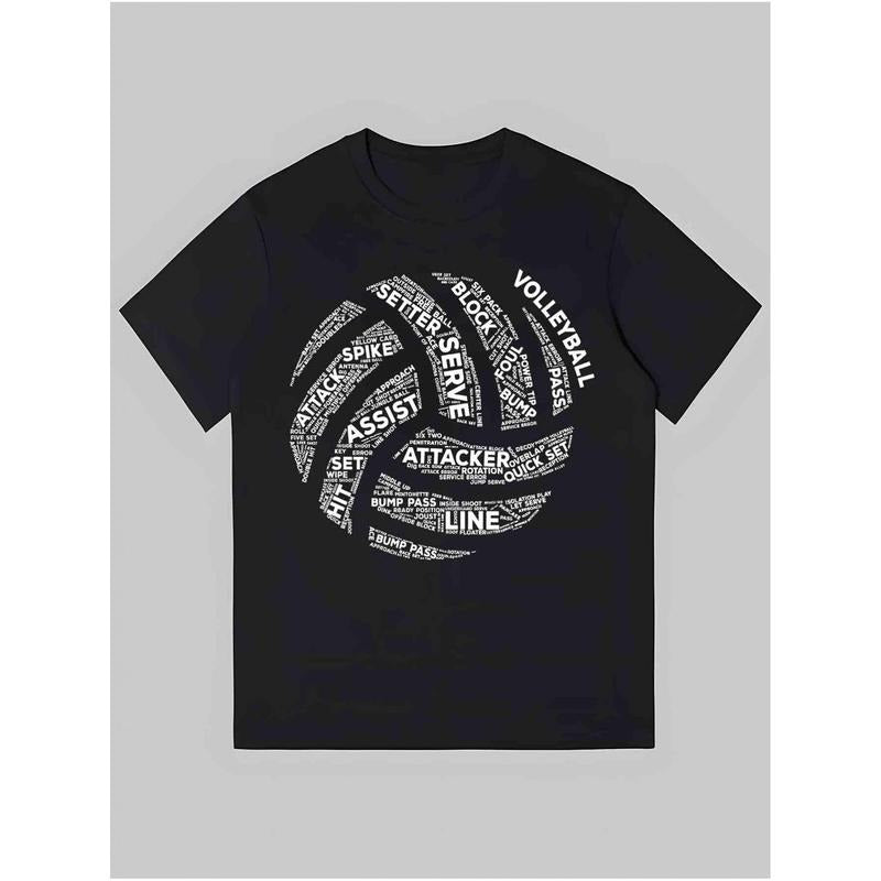 Men' volleyball Short Sleeve, Chic Letter Print Design- Perfect for Summer Sports, Casual Wear, and Everyday Styling made in usa