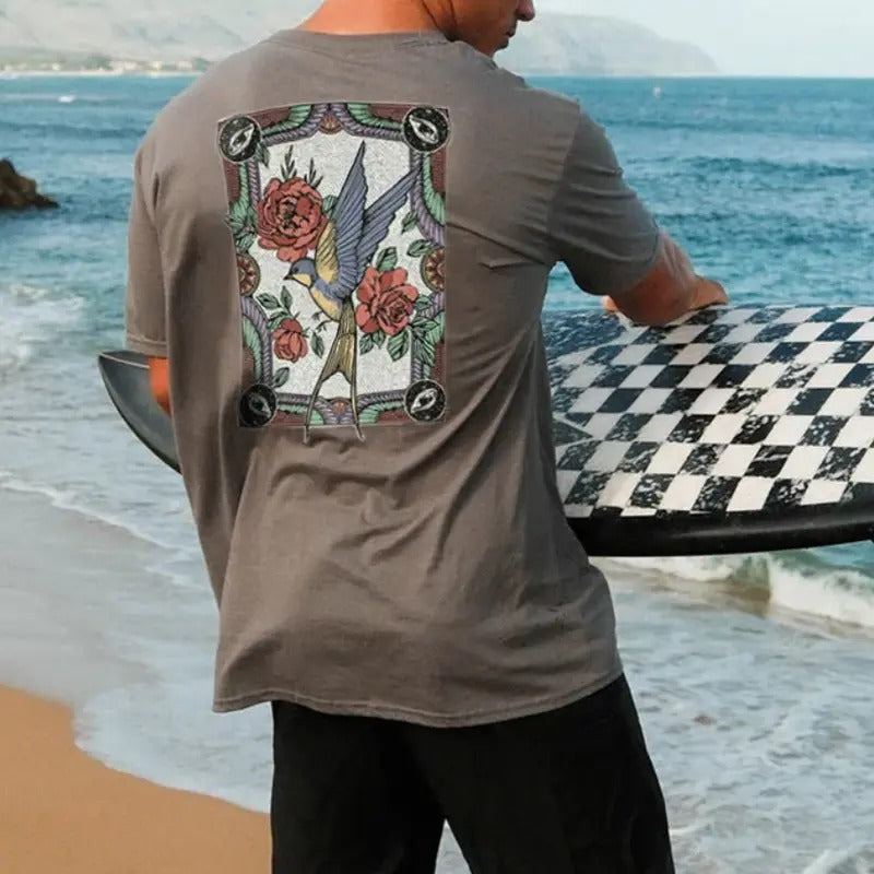 Men Flower-and-bird Printed Loose T-shirt Menswear Top Hoodie, Sweatshirt | DripVista.com