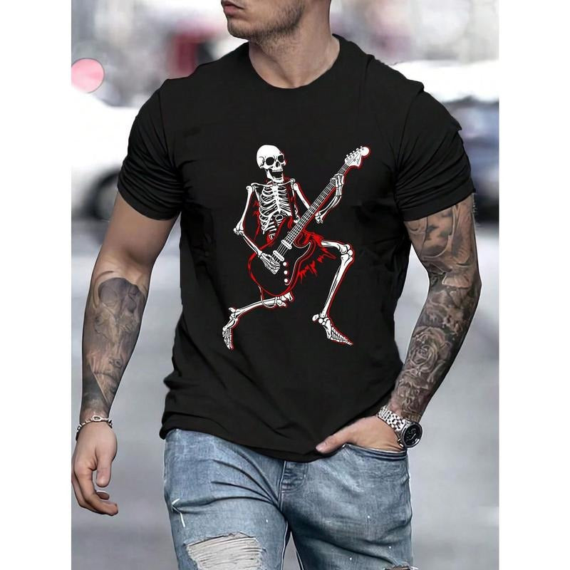 Men Guitar & Skeleton Print Tee Made in USA Hoodie, Sweatshirt | DripVista.com