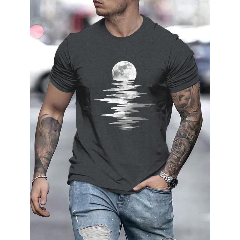Men Moon Print T-Shirt Beach T-Shirt Made in USA Hoodie, Sweatshirt | DripVista.com