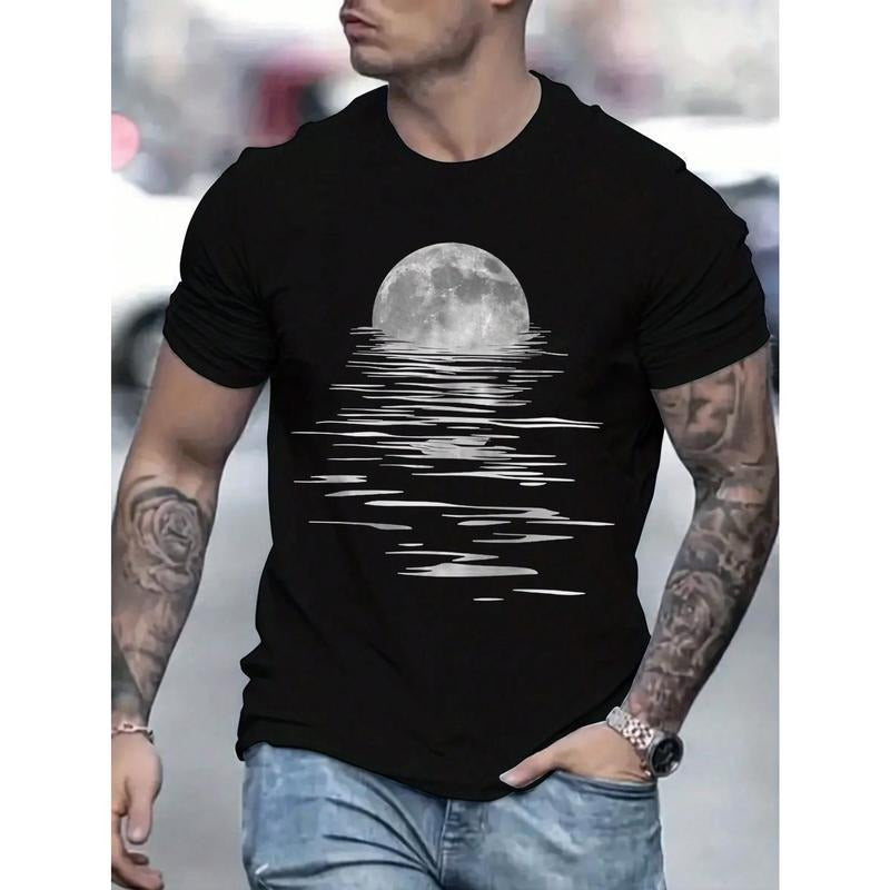 Men Moon Print Tee For Spring And Summer Made in USA Hoodie, Sweatshirt | DripVista.com