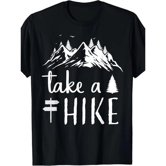 Men'S Casual Cotton T-Shirt with Geometric Mountain Hike Design - 100% Cotton, Short Sleeve, Crew Neck, Regular Fit for All Seasons Made in USA
