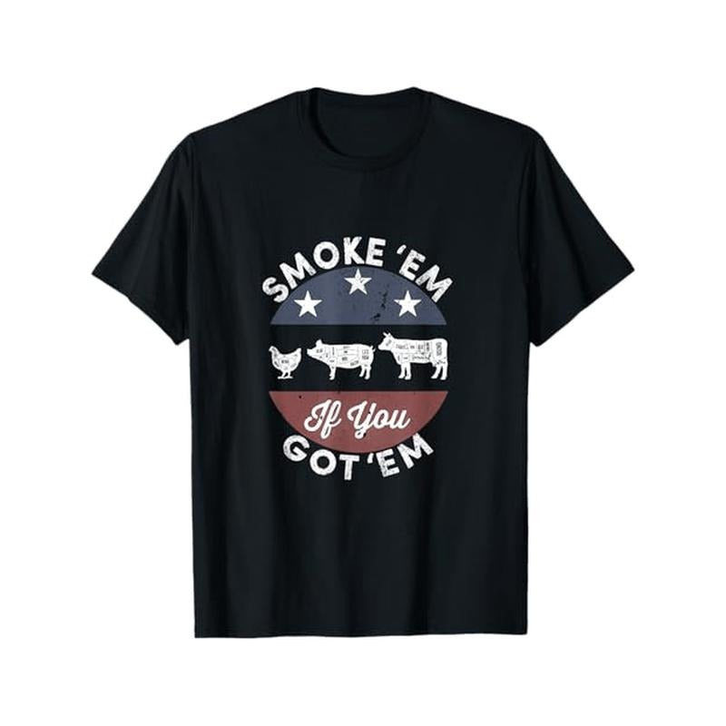 Men'S Casual Cotton T-Shirt, "Smoke 'Em If You Got 'Em" Vintage BBQ Print, Short Sleeve, Round Neck, Regular Fit, Unisex,...