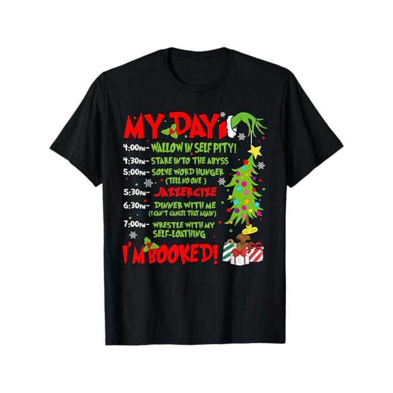 Men'S Casual Cotton T-Shirt, Crew Neck, Slight Stretch, Loose Fit, with Santa Christmas Holiday Print, for All-Season...