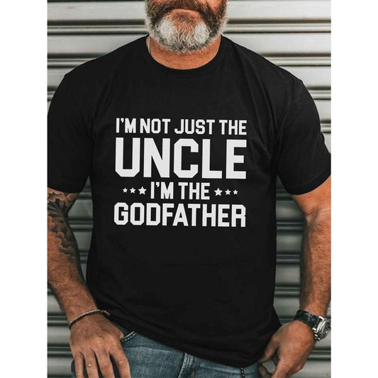 Men'S Casual Crew Neck T-Shirt with "I'm Not Just The Uncle, I'm The Godfather" Print, 100% Cotton Short Sleeve Summer Top, Regular Fit Knit Fabric Tee for Going Out - Black Made in USA