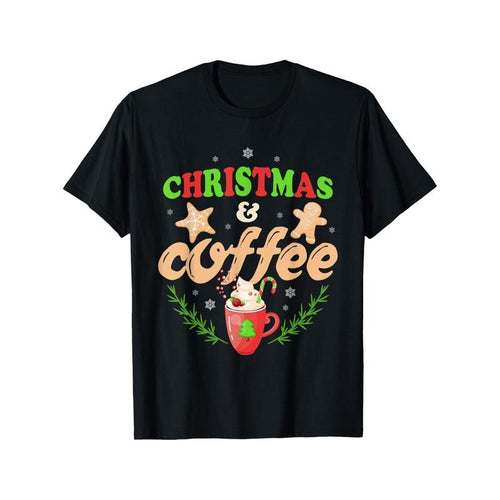 Men'S Christmas& Coffee Graphic T-Shirt, 100% Cotton, Casual Crew Neck, Short Sleeve, Regular Fit, with Slight Stretch,...