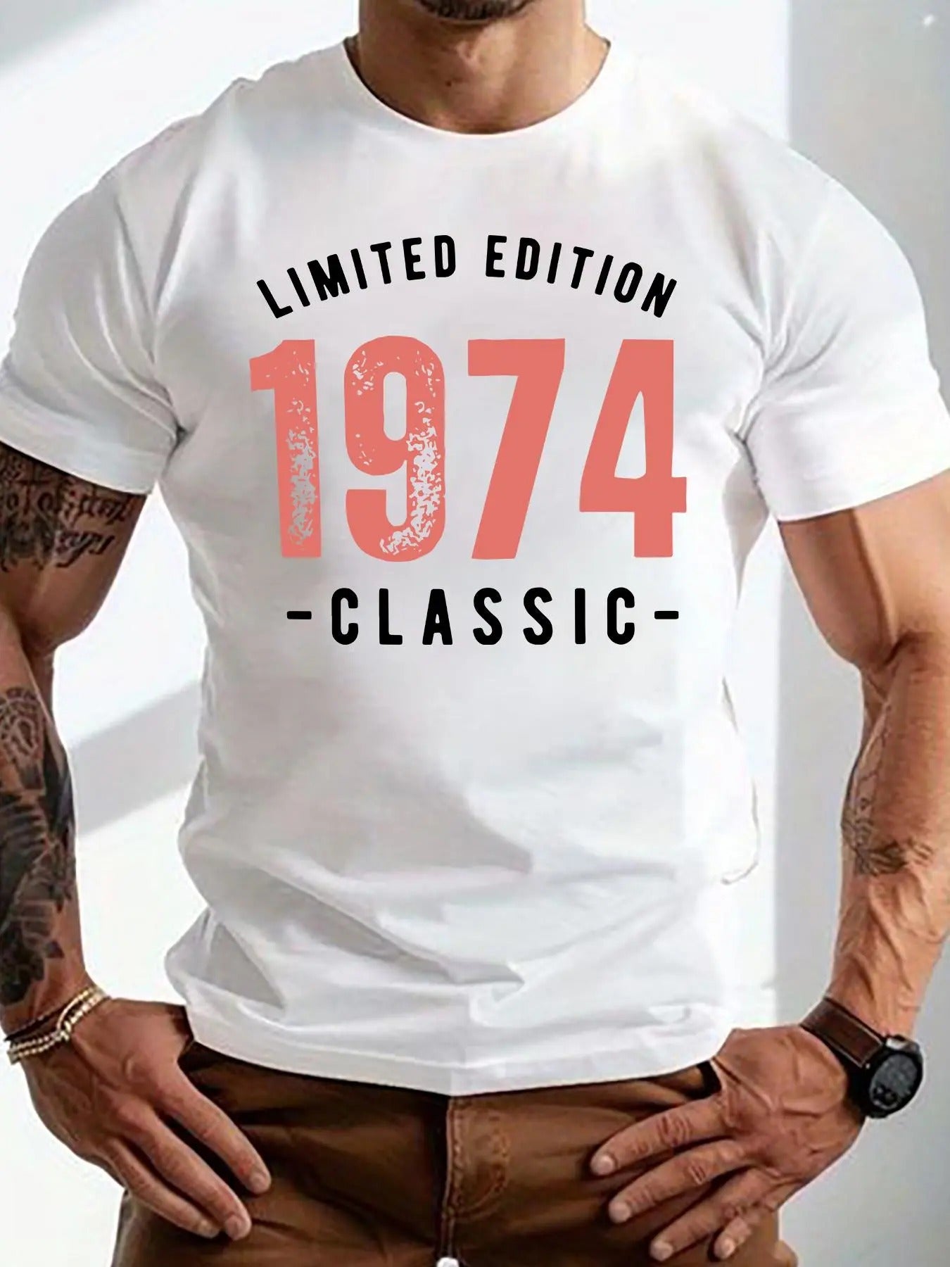 Men'WB shield "1974" & Letter Print Round Neck Tee, Regular Fit Vintage Graphic Short Sleeve T-shirt, FOG Comfy Top for...