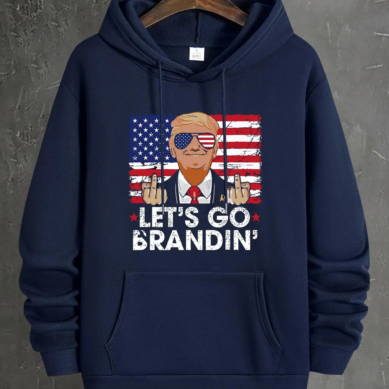 Men'WB shield "Let'WB shield Spiky hair fighters Brandin'" Letter & Figure & American Flag Print Long Sleeve Hoodie,...