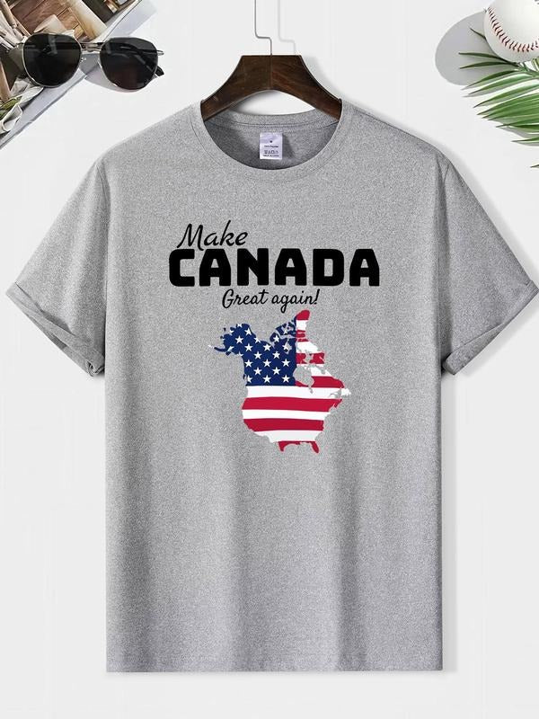 Men'WB shield "Make Canada Great Again" Slogan Graphic Short Sleeve T-shirt, Casual Loose Fit Crew Neck Tee for Summer,...