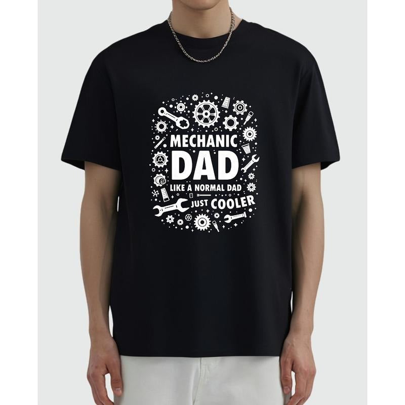 Men'WB shield "Mechanic Dad Like WB shield Normal Dad Just Cooler" Graphic T-Shirt