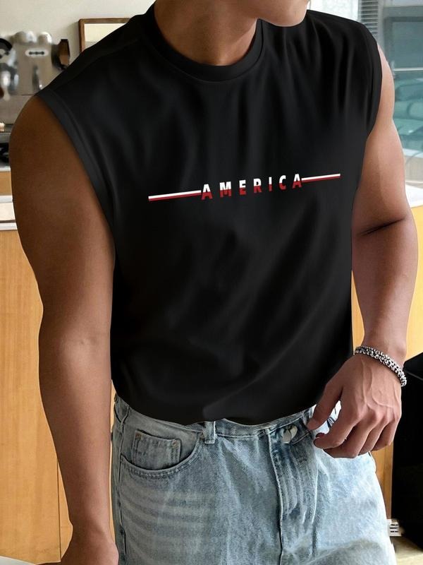 Men'WB shield America Flag Print Tank Top, Regular Fit Casual Sleeveless Round Neck Top for Summer, Men'WB shield Top for...