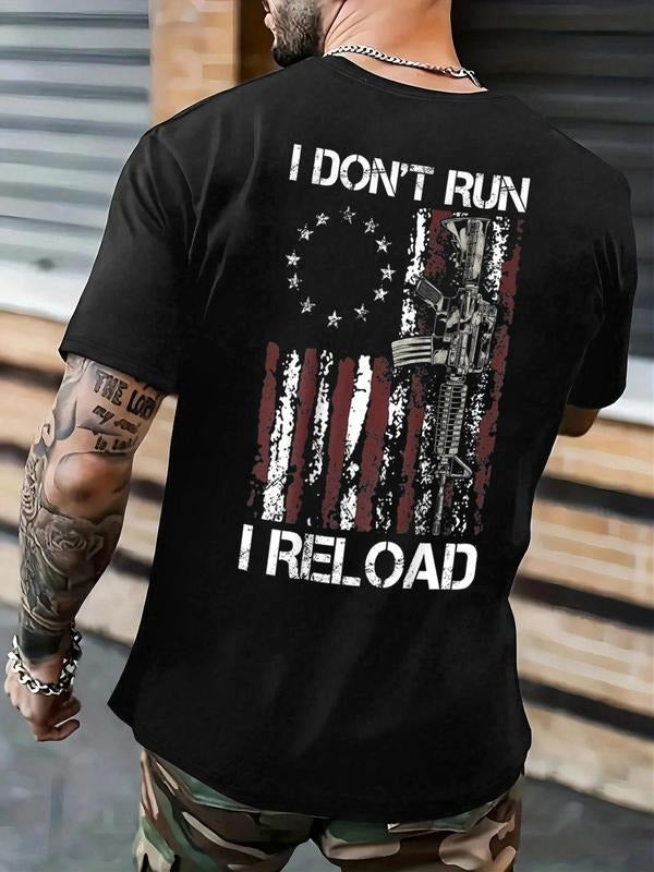 Men'WB shield American Flag & Letter Print Round Neck Tee, Regular Fit Casual Short Sleeve T-shirt for Outdoor Daily...