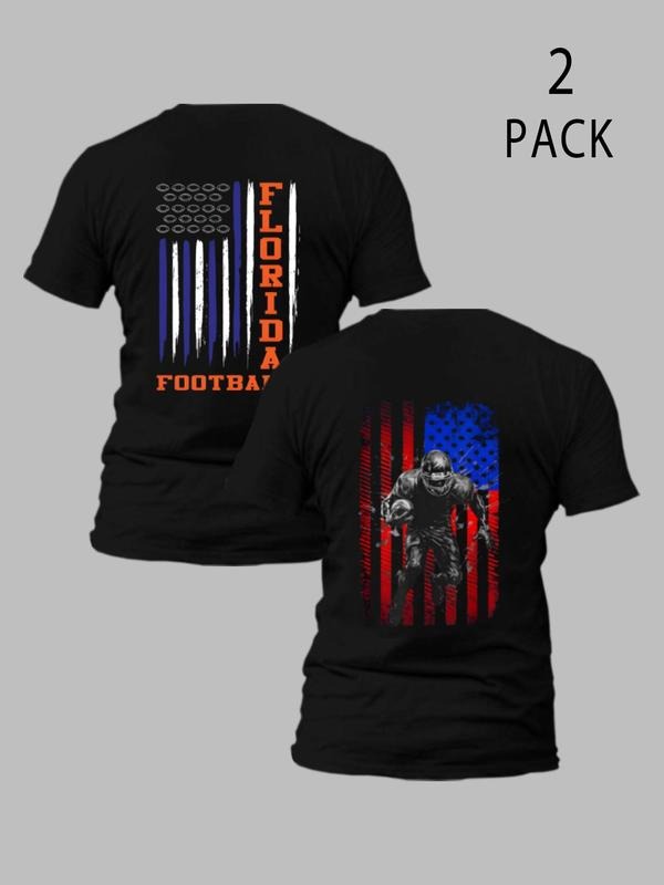 Men'WB shield American Flag & Spiky hair fighters Print Short Sleeve Graphic Tee, Casual Comfy Round Neck T-shirt for...