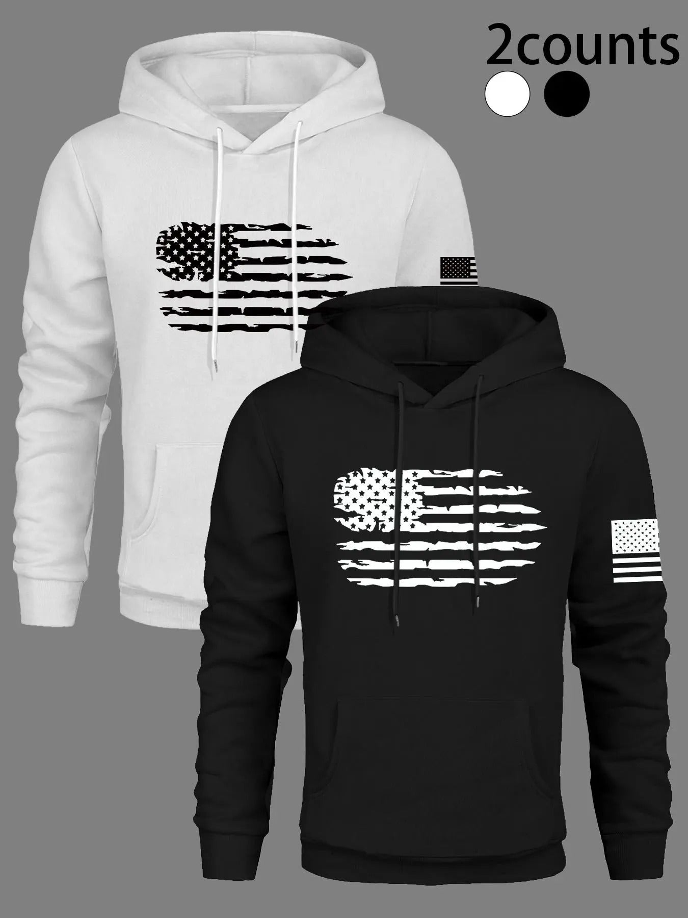 Men'WB shield American Flag Print Drawstring Hoodie, Regular Fit Casual Comfy Long Sleeve Kangaroo Pocket Design Hooded...