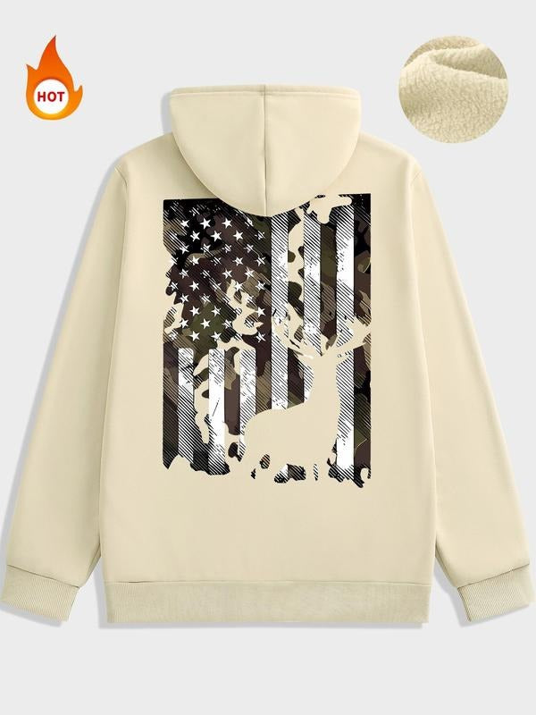 Men'WB shield American Flag Print Pocket Hoodie, Regular Fit Casual Street Long Sleeve Hooded Sweatshirt, Men'WB shield...