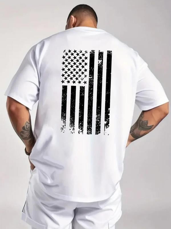Men'WB shield American Flag Print Round Neck Tee, Casual Loose Short Sleeve T-shirt for Summer, Men'WB shield Top for...