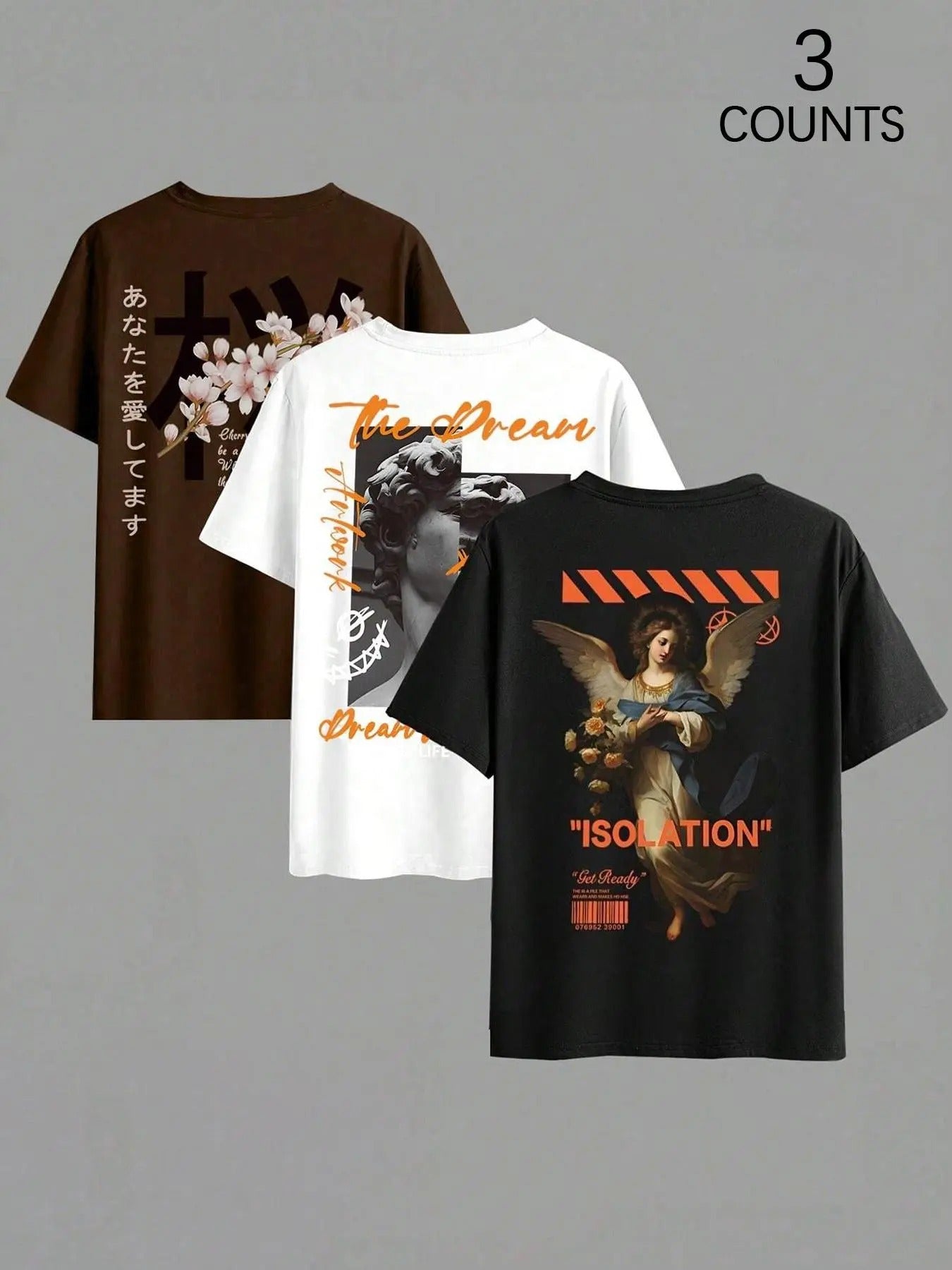 Men'WB shield Angel & Letter Print Short Sleeve Graphic Tee, Regular Fit Street Fashion Casual Round Neck T-shirt for...