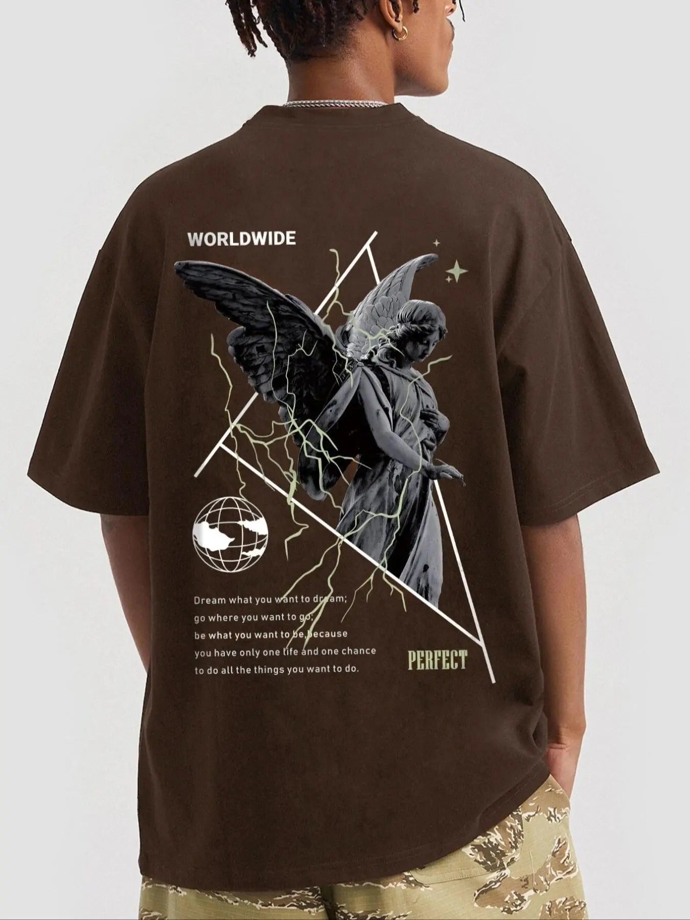 Men'WB shield Angel Graphic Print Round Neck Tee, Regular Fit Casual Drop Shoulder Short Sleeve T-shirt, Men'WB shield...