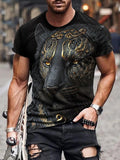 Men'WB shield Animal Print Short Sleeve Round Neck Tee, Regular Fit Fashion Casual Crew Neck T-shirt for Daily Outdoor Wear, Casual Summer Top for Men
