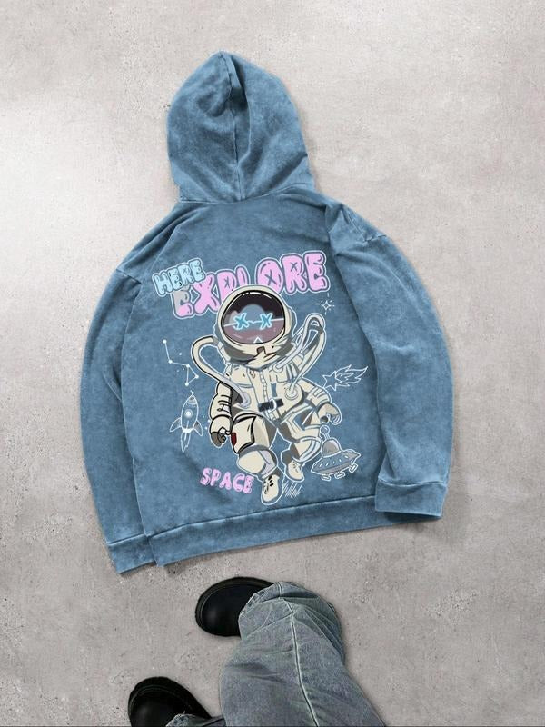 Men'WB shield Astronaut Print Hoodie, Casual Regular Fit Long Sleeve Hooded Sweatshirt for Spring & Fall, Fashion Men'WB...