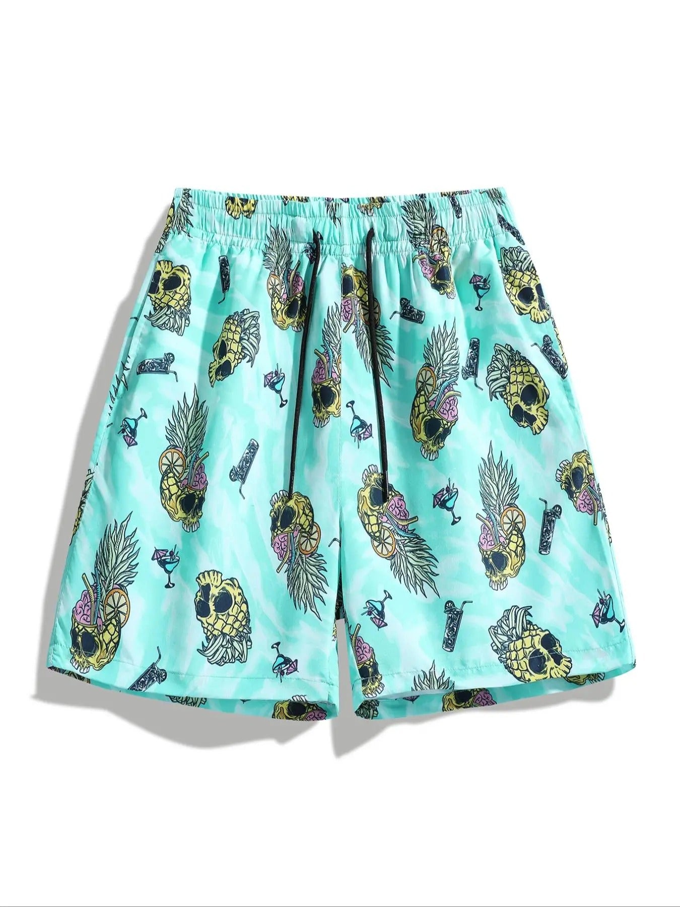 Men'WB shield Bitten fruit Print Drawstring Waist Shorts, Regular Fit Casual Comfy Beach Shorts for Summer, Men'WB shield...