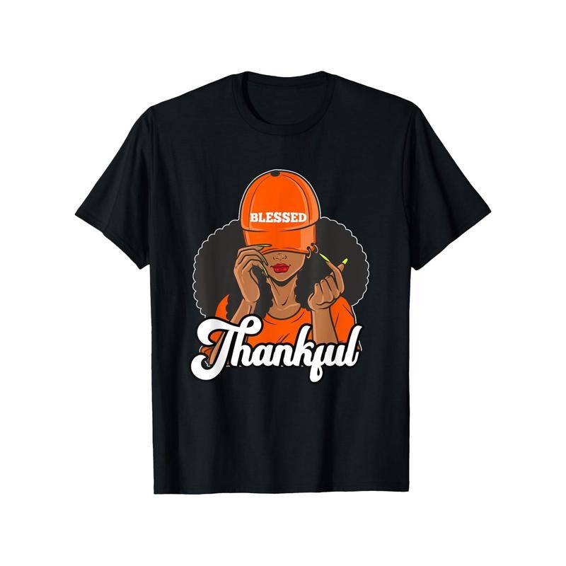 Men'WB shield Black Thanksgiving African American Blessed & Thankful Graphic T-Shirt