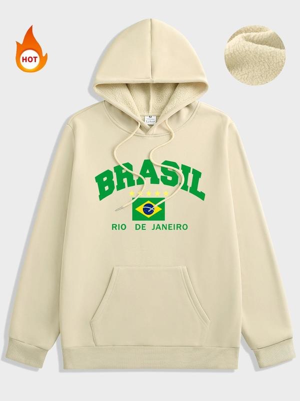 Men'WB shield Brazil Flag Print Drawstring Pocket Hoodie, Regular Fit Casual Long Sleeve Hooded Sweatshirt for Fall &...
