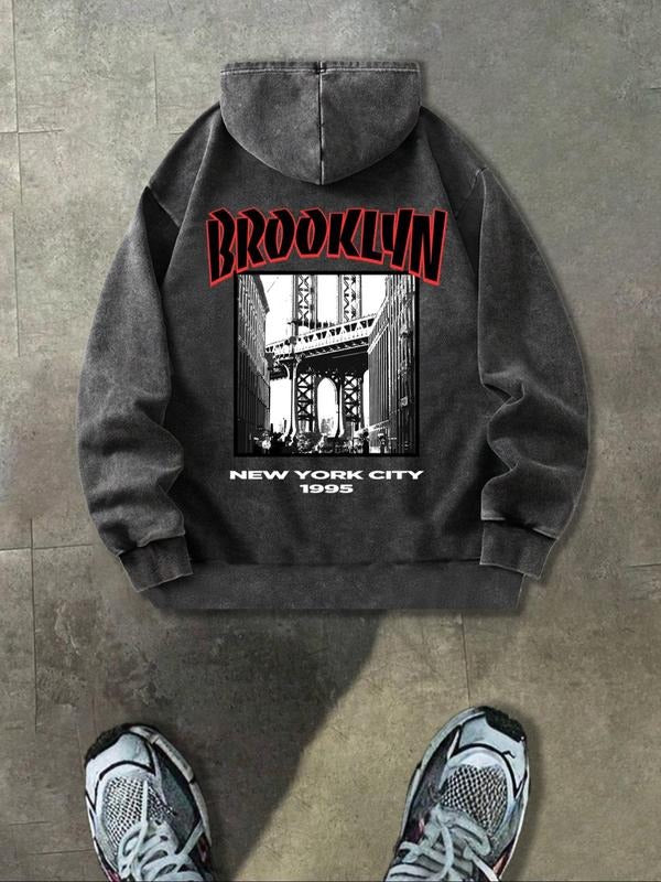 Men'WB shield Brooklyn Print Hoodie, Casual Regular Fit Graphic Hooded Sweatshirt for Spring & Fall, Fashion Men'WB...