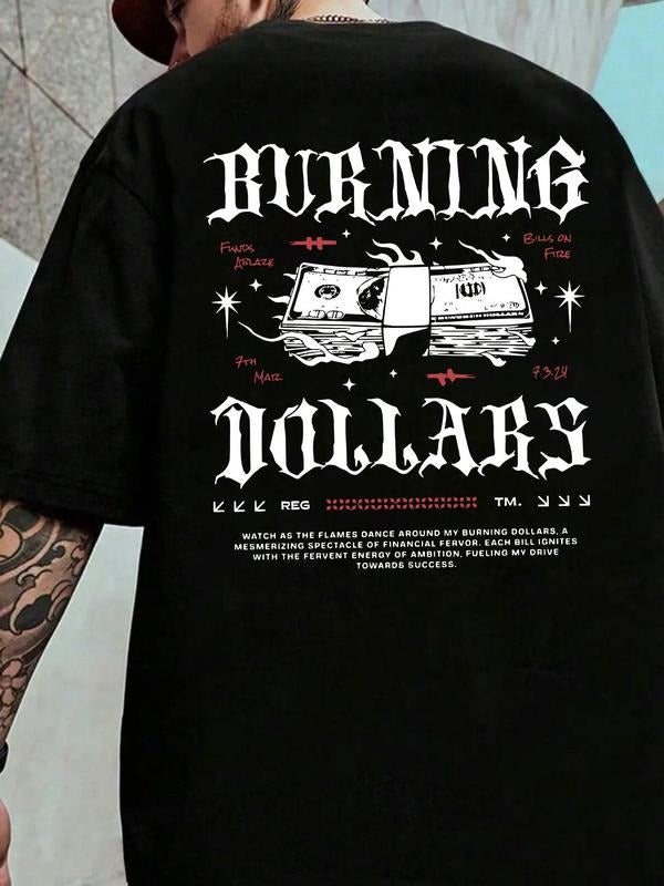 Men'WB shield Burning Straw hat pirates Letter Print Short Sleeve Graphic Tee, Casual Comfy Round Neck T-shirt for...