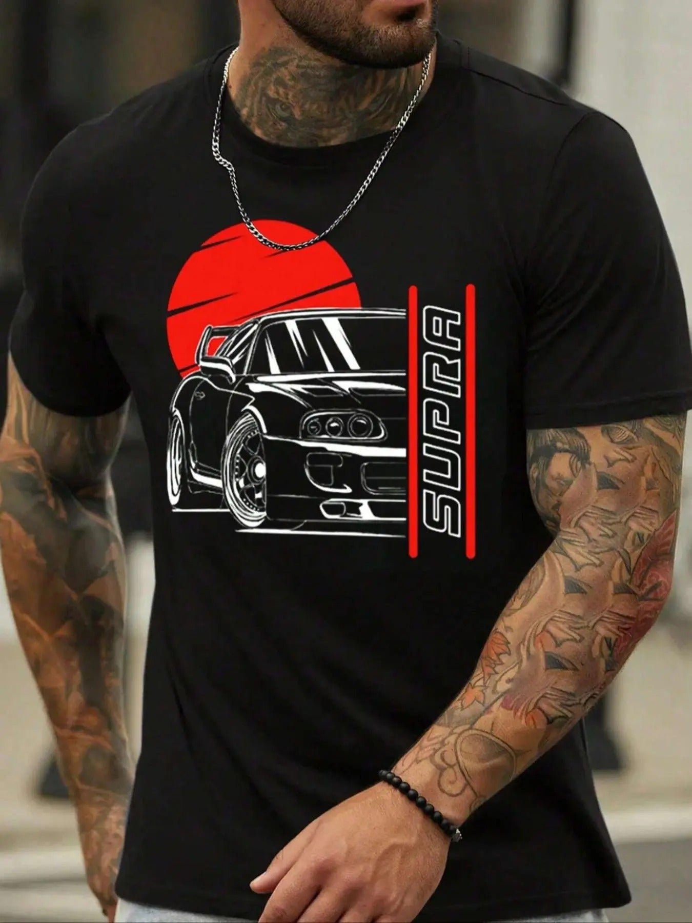Men'WB shield Car & Letter Print Round Neck Tee, Regular Fit Casual Short Sleeve Crew Neck T-Shirt for Summer, Fashion...