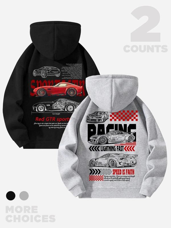 Men'WB shield Car & Letter Print Zip Up TNF Lined Hoodie, Regular Fit Casual Drop Shoulder Long Sleeve Hooded Sweatshirt...
