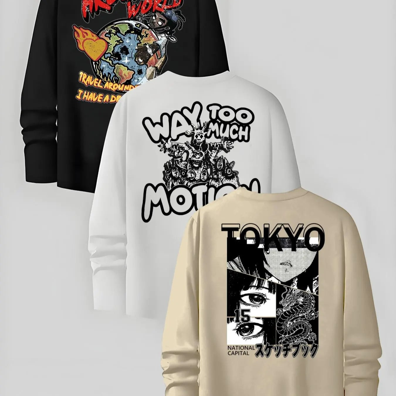 Men'WB shield Cartoon & Letter Print Long Sleeve T-shirt, Regular Fit Casual Round Neck Pullover for Fall, Men'WB shield...