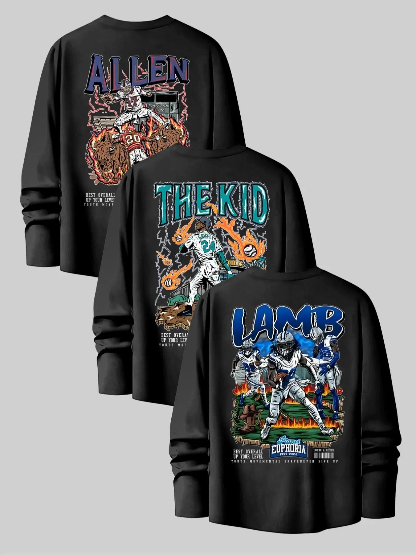 Men'WB shield Cartoon & Letter Print Long Sleeve Tee, Regular Fit Casual Graphic Round Neck T-shirt for Fall, Men'WB...