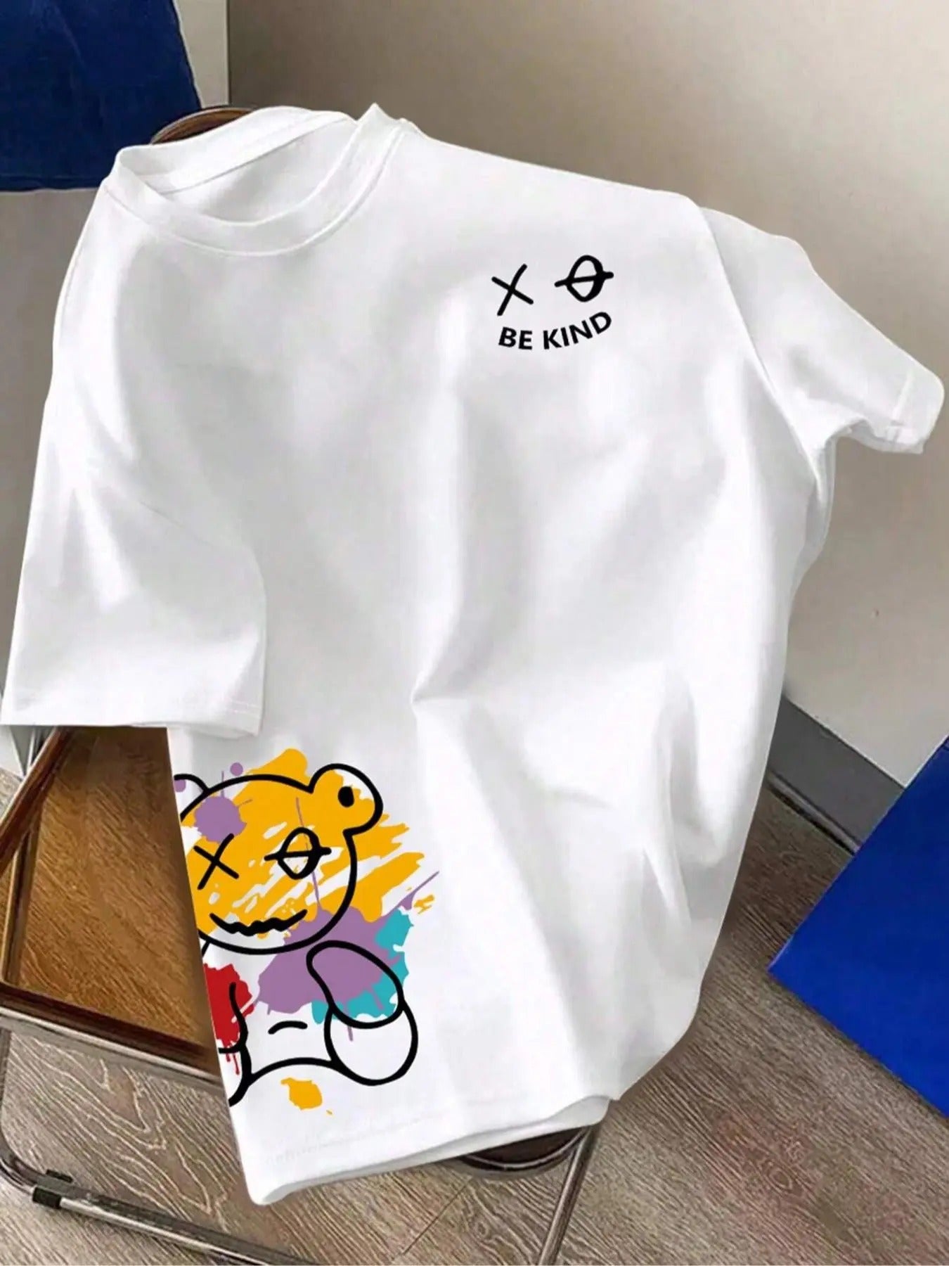 Men'WB shield Cartoon Bear & Letter Print Drop Shoulder Tee, Regular Fit Casual Fashion FOG Comfy Round Neck Half Sleeve...