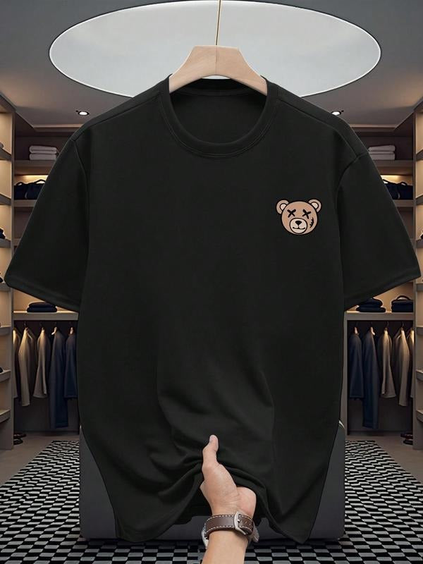 Men'WB shield Cartoon Bear Print Round Neck Tee, Regular Fit Casual Short Sleeve T-shirt, Men'WB shield Summer Top for...