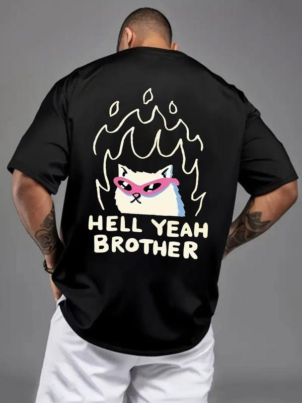 Men'WB shield Cartoon Cat Print Round Neck Tee, Loose Casual Fashion Short Sleeve T-shirt for Summer, Men'WB shield Top...