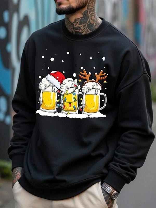 Men'WB shield Cartoon Christmas Print Round Neck Sweatshirt, Regular Fit Casual Fashion Long Sleeve Pullover for Daily...