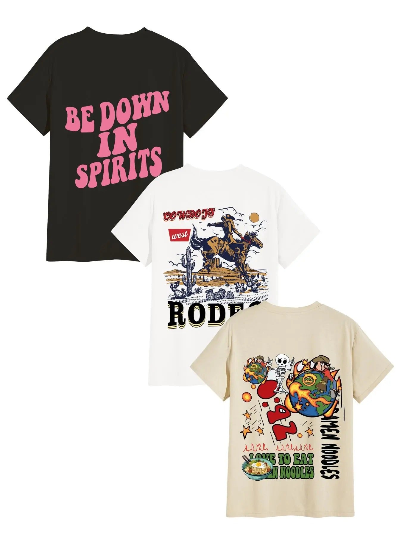 Men'WB shield Cartoon Cowboy & Slogan Print Round Neck Tee, Casual Short Sleeve Crew Neck T-shirt for Daily Wear, Unisex...